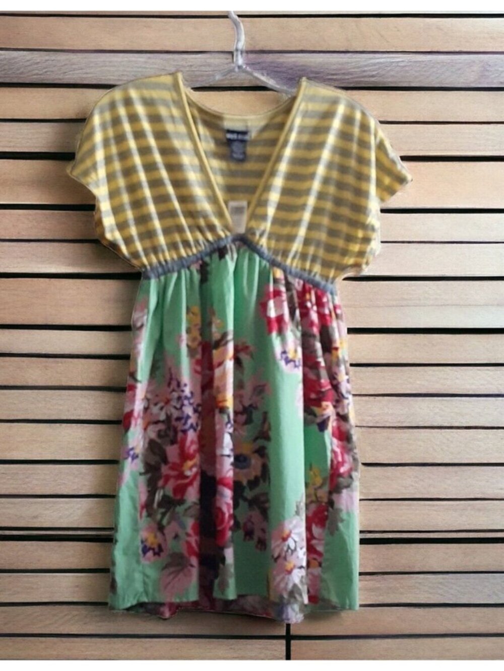 Wet Seal Boho Dress Stripes and Flowers Dolman Sleeve Deep Plunge Empire XS NWT
